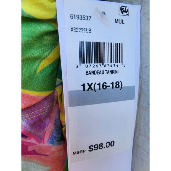 BECCA Costa Bella Tankini Tropical Swim Top Colorful Womens Plus Size 1X (16-18) - Picture 6 of 7